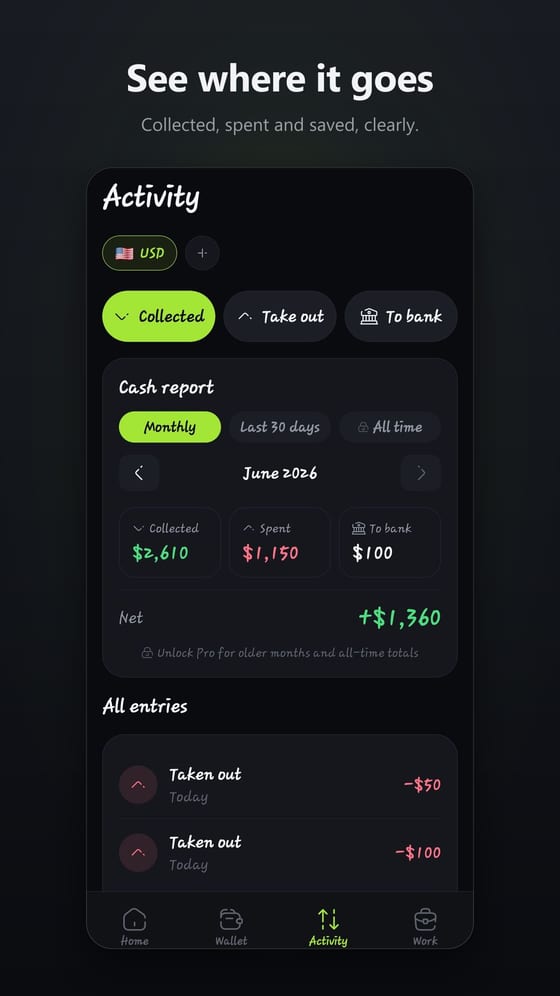 Monthly cash report